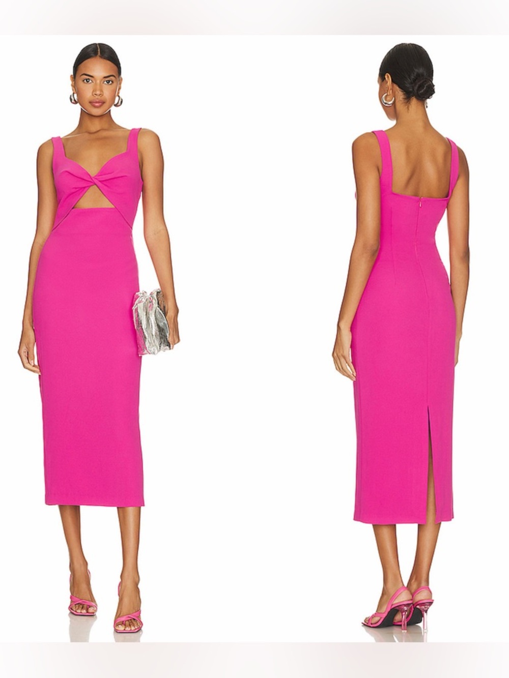 Bardot Maja Twisted Cut-Out Midi Dress Pop Pink US 4 Small
